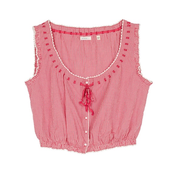 Down Red Gingham Traveler Top - Picture 2 of 5